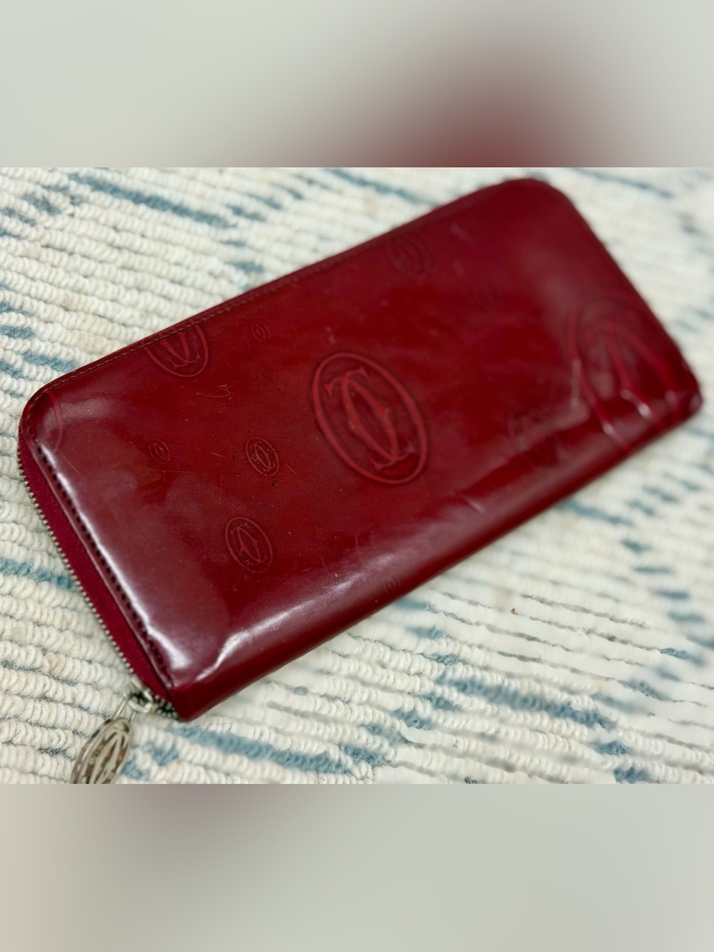 CARTIER Vintage “Happy Birthday” Red Patent Leather Monogram Zippy Long Wallet - Picture 3 of 16